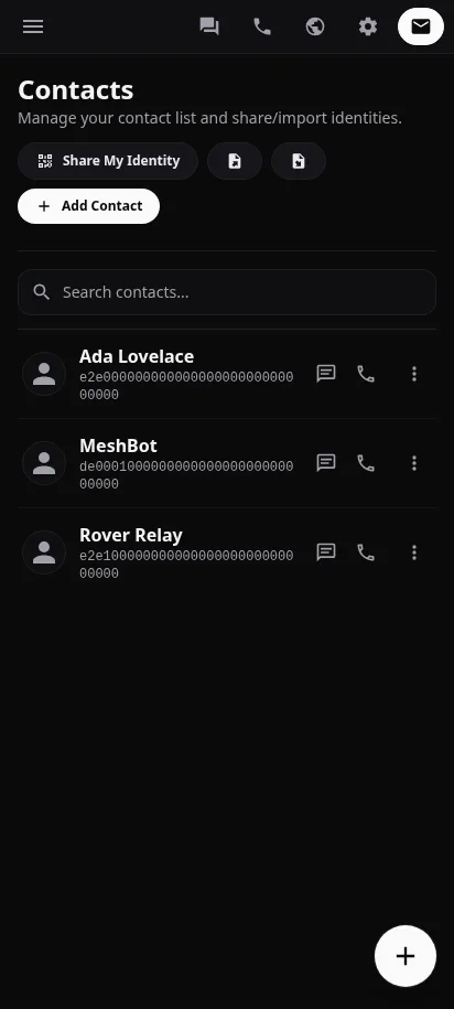 Screenshots Mobile contacts